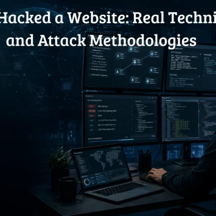 Ethical hacker analyzing website security vulnerabilities and attack methodologies