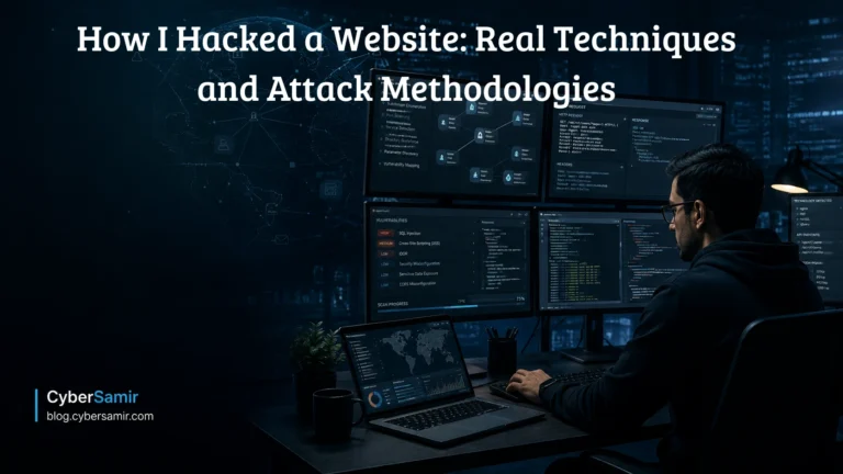 Ethical hacker analyzing website security vulnerabilities and attack methodologies
