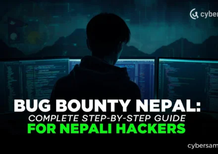 Bug bounty Nepal – Nepali hacker discovering vulnerabilities on laptop with green code