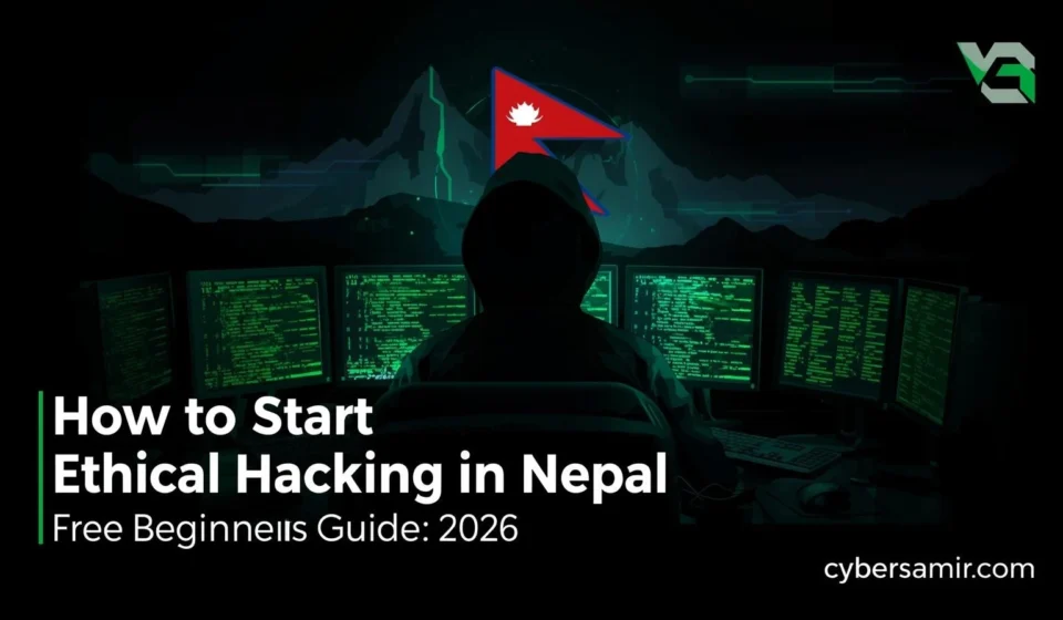 Person hacking with Nepal flag background