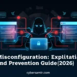CORS Misconfiguration vulnerability illustration showing cross-origin data leakage between websites with cybersecurity
